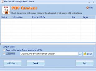 PDF Cracker main screen