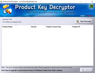 Product Key Decryptor main screen