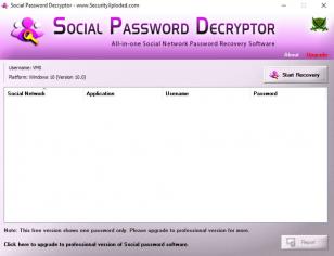Social Password Decryptor main screen