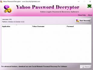 Yahoo Password Decryptor main screen