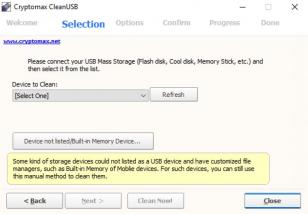 Cryptomax CleanUSB main screen