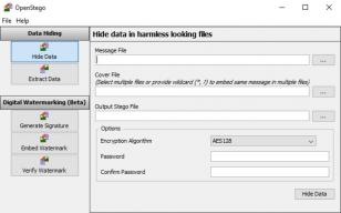 OpenStego main screen