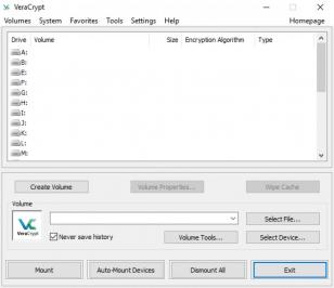 VeraCrypt main screen