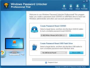 Windows Password Unlocker Professional main screen