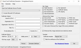 Smart Card Certificate Generator main screen