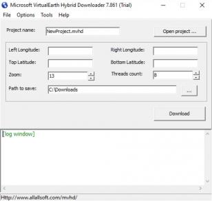 Microsoft VirtualEarth Hybrid Downloader main screen