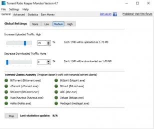 Torrent Ratio Keeper main screen