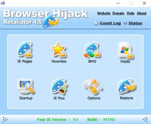 Browser Hijack Retaliator main screen