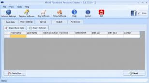 MASS Facebook Account Creator main screen