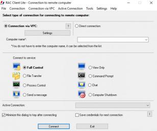 Remote Administrator Control Client Lite main screen