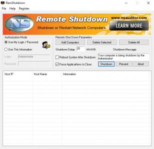 RemShutdown main screen