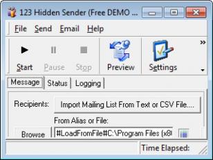 123 Hidden Sender main screen