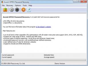 Accent OFFICE Password Recovery main screen
