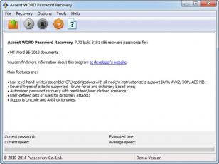 Accent WORD Password Recovery main screen
