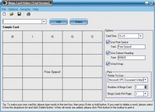 Bingo Card Maker main screen