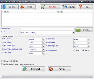 Fast MP4 3GP AVI MPG WMV RM MOV FLV Converter main screen