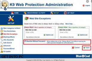 Blue Coat K9 Web Protection main screen