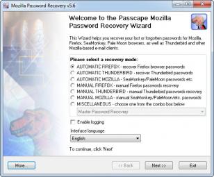 Mozilla Password Recovery main screen