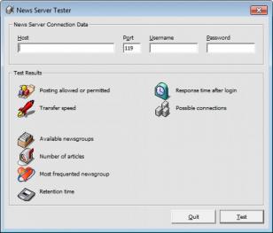 News Server Tester main screen
