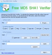 Free MD5 SHA1 Verifier main screen