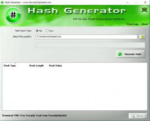 Hash Generator main screen