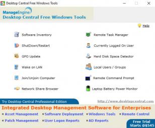 Desktop Central free tools main screen