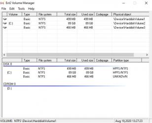 Ext2 Volume Manager main screen