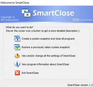 SmartClose main screen