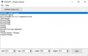 Window Resizer main screen