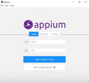 Appium main screen