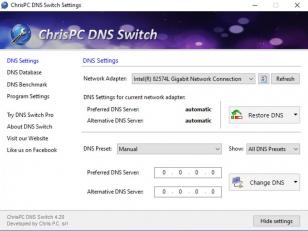 ChrisPC DNS Switch main screen