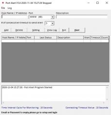 TCP Ports Monitor & Alert main screen