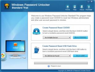 Windows Password Unlocker Standard main screen