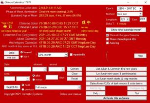 Chinese Calendrics main screen