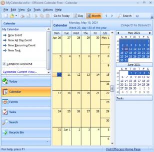 Efficient Calendar Free main screen