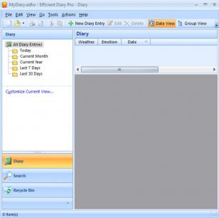 Efficient Diary Pro main screen