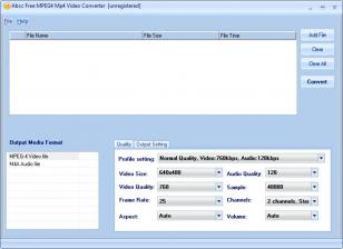 Abcc Free MPEG4 Mp4 Video Converter main screen