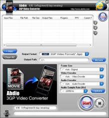 Abdio 3GP Video Converter main screen