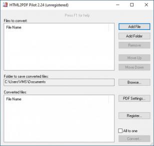 HTML2PDF Pilot main screen