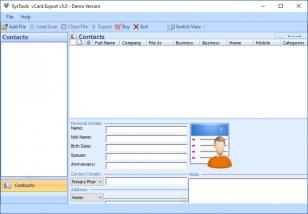 SysTools vCard Export main screen