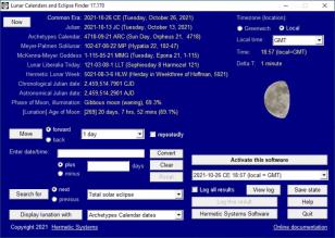 Lunar Calendars and Eclipse Finder main screen
