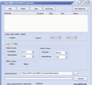 Free WMV to AVI MPEG Converter main screen