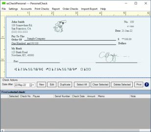 ezCheckPersonal main screen