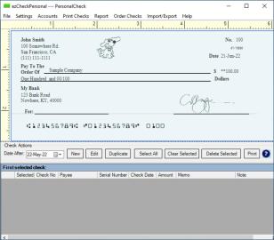 ezCheckPersonal main screen