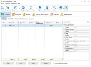 Home Bookkeeping main screen