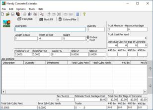 Handy Concrete Estimator main screen