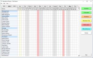 Attendance Planner main screen