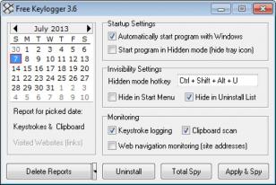 Free Keylogger main screen