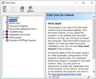 Print Tools for Outlook main screen