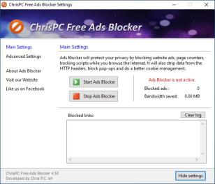 ChrisPC Free Ads Blocker main screen